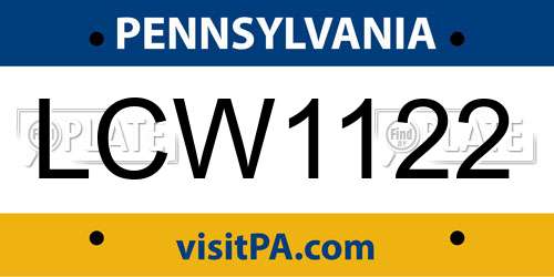 LCW1122 Pennsylvania License Plate