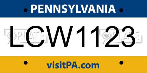 LCW1123 Pennsylvania License Plate