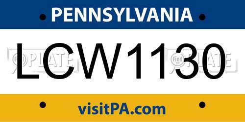 LCW1130 Pennsylvania License Plate
