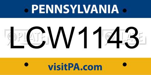 LCW1143 Pennsylvania License Plate