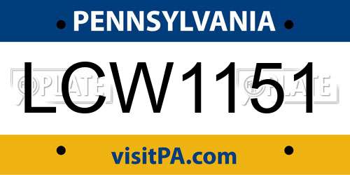 LCW1151 Pennsylvania License Plate