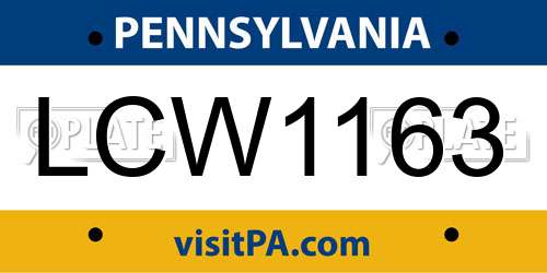 LCW1163 Pennsylvania License Plate