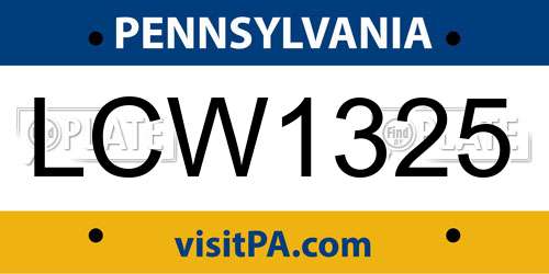 LCW1325 Pennsylvania License Plate