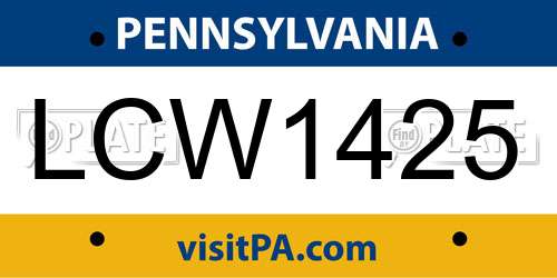 LCW1425 Pennsylvania License Plate