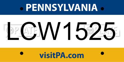 LCW1525 Pennsylvania License Plate