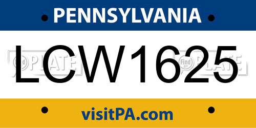 LCW1625 Pennsylvania License Plate