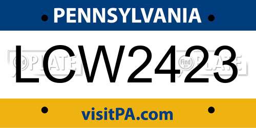 LCW2423 Pennsylvania License Plate