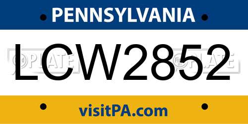 LCW2852 Pennsylvania License Plate
