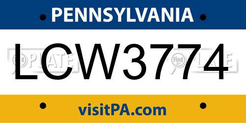 LCW3774 Pennsylvania License Plate