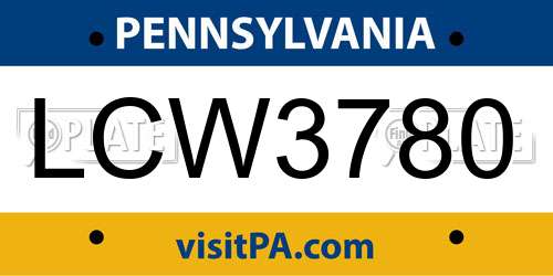 LCW3780 Pennsylvania License Plate