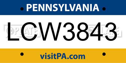 LCW3843 Pennsylvania License Plate