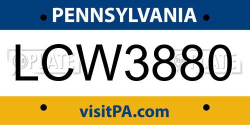 LCW3880 Pennsylvania License Plate