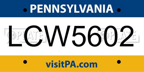 LCW5602 Pennsylvania License Plate