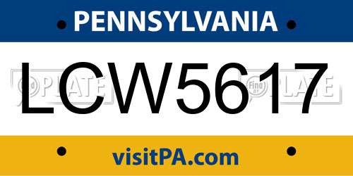 LCW5617 Pennsylvania License Plate