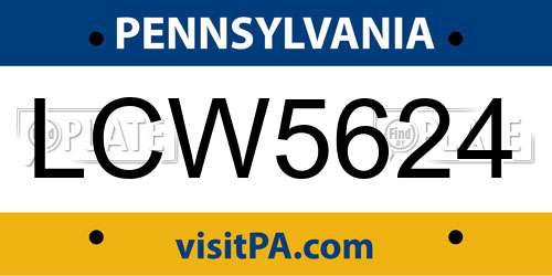 LCW5624 Pennsylvania License Plate