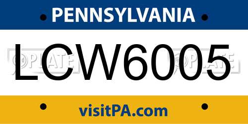 LCW6005 Pennsylvania License Plate
