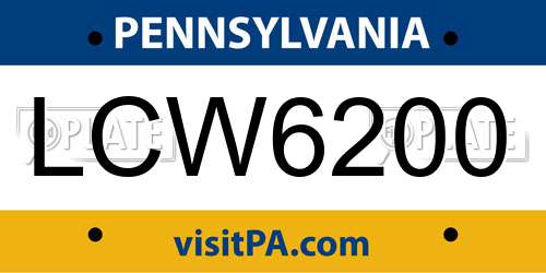 LCW6200 Pennsylvania License Plate