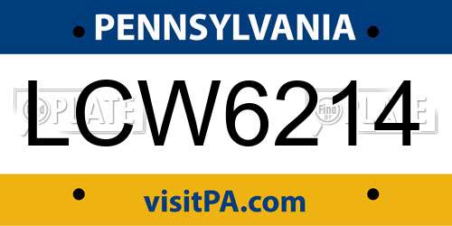 LCW6214 Pennsylvania License Plate