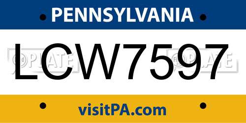 LCW7597 Pennsylvania License Plate