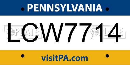 LCW7714 Pennsylvania License Plate