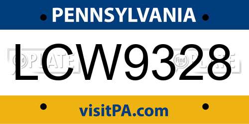 LCW9328 Pennsylvania License Plate