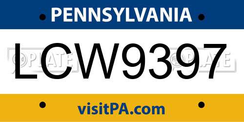 LCW9397 Pennsylvania License Plate