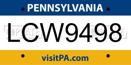 LCW9498 Pennsylvania License Plate