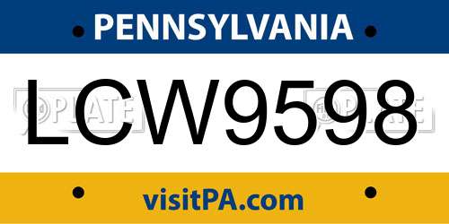 LCW9598 Pennsylvania License Plate