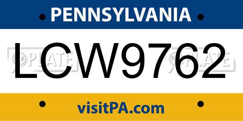 LCW9762 Pennsylvania License Plate