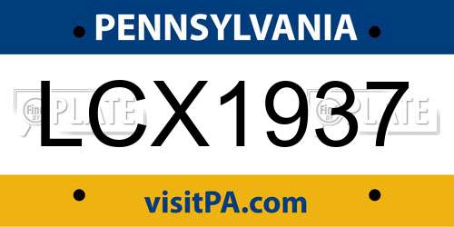 LCX1937 Pennsylvania License Plate