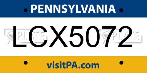 LCX5072 Pennsylvania License Plate