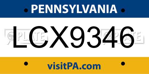LCX9346 Pennsylvania License Plate