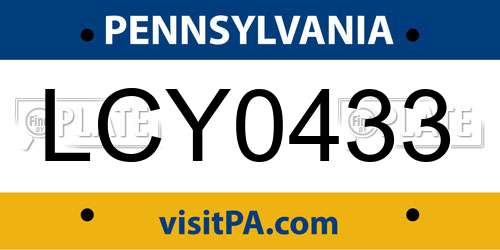 LCY0433 Pennsylvania License Plate