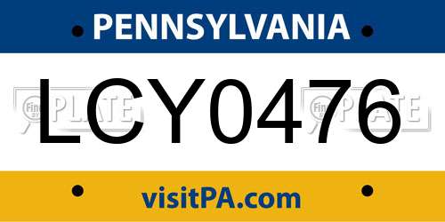 LCY0476 Pennsylvania License Plate