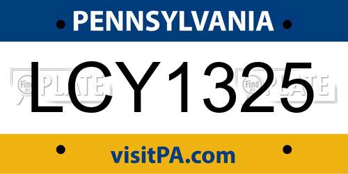 LCY1325 Pennsylvania License Plate
