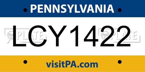 LCY1422 Pennsylvania License Plate