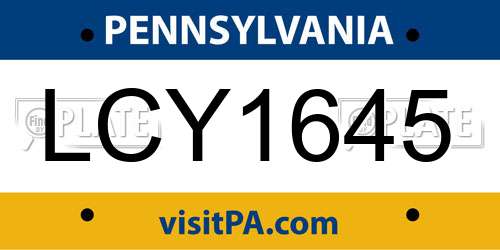 LCY1645 Pennsylvania License Plate