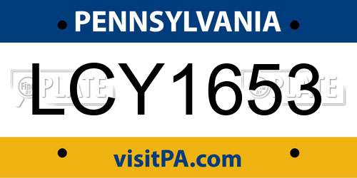 LCY1653 Pennsylvania License Plate