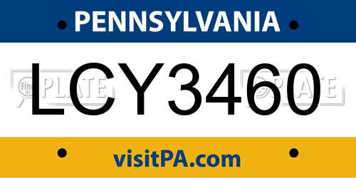 LCY3460 Pennsylvania License Plate
