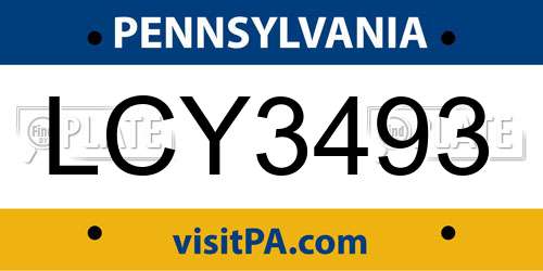 LCY3493 Pennsylvania License Plate