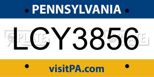 LCY3856 Pennsylvania License Plate