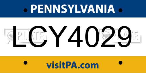 LCY4029 Pennsylvania License Plate