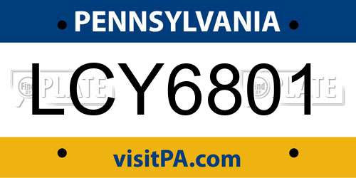 LCY6801 Pennsylvania License Plate