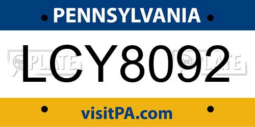 LCY8092 Pennsylvania License Plate