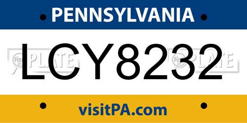 LCY8232 Pennsylvania License Plate