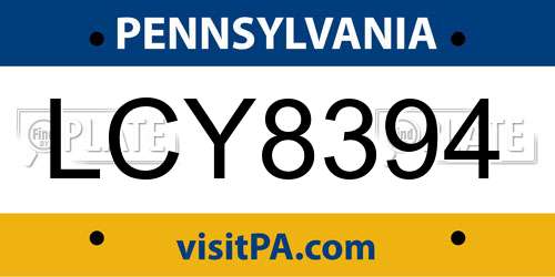 LCY8394 Pennsylvania License Plate