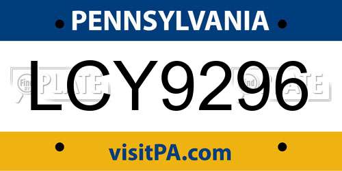 LCY9296 Pennsylvania License Plate