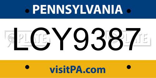 LCY9387 Pennsylvania License Plate
