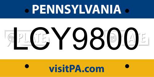 LCY9800 Pennsylvania License Plate