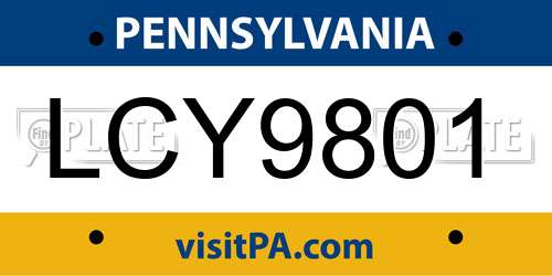 LCY9801 Pennsylvania License Plate